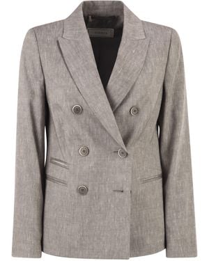 Peserico Zweireihiger Blazer aus Leinen- und Wollmischung - Grau