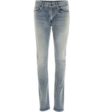 Saint Laurent Distressed Skinny Denim Jeans - Blue