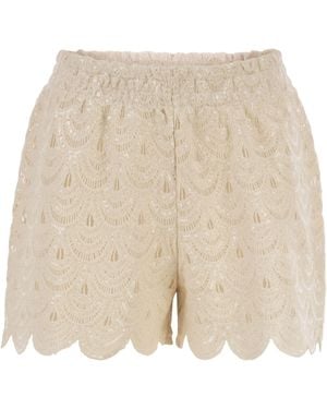 MC2 Saint Barth Lace Shorts With Sequins - Natural