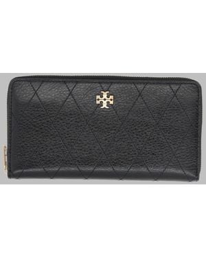 Tory Burch Leather Wallet With Cowhide Trim And Polyester Lining - Black