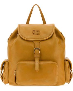 Miu Miu Mustard Nappa Leather Backpack - Metallic