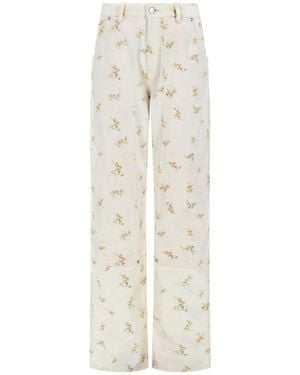 MSGM Pantalone Con Motivo Floreale - White