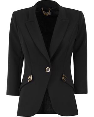 Elisabetta Franchi Double Stretch Crepe Jacket With Logo Details - Black