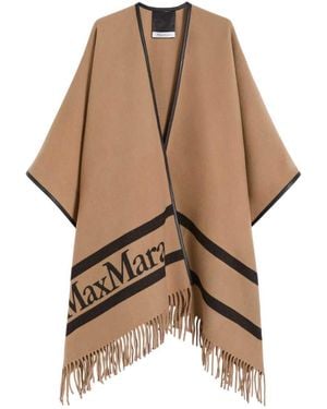 Max Mara Poncho De Lana Jacquard Cammello - Neutro