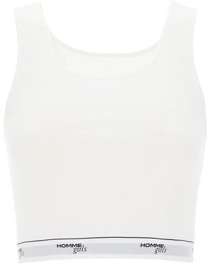 HOMME GIRLS Cotton Crop Top With Logo Band - White