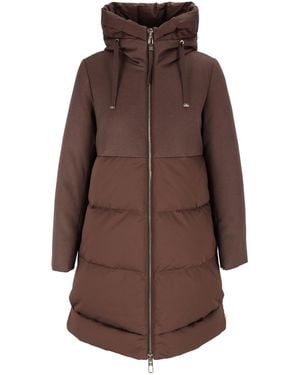 DUNO Quilted Hooded Flared Hem Padded Down Jacket - Brown