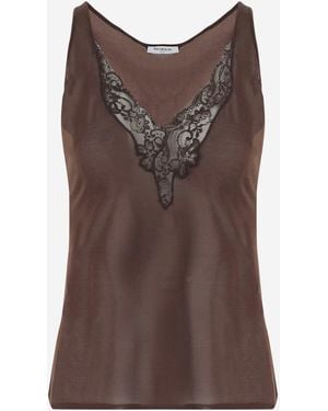 Balmain Viscose Top With Lace V Neck - Brown