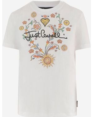 Just Cavalli Katoenen T-shirt Met Print - Wit