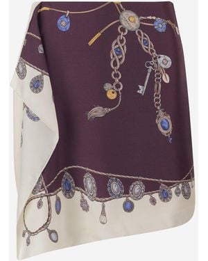 Versace Printed Silk Twill Skirt - Purple