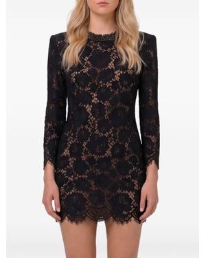 Self-Portrait Lace Long Sleeve Mini Dress - Black