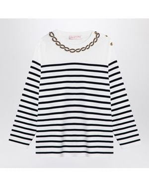 Valentino Ivory/ Striped Jersey With Embroidery - White