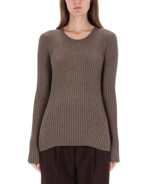 Helmut Lang Ribbed Top With Open Back - Brown