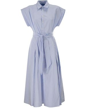 Polo Ralph Lauren Striped Cotton Shirt Dress With Belt - Blue