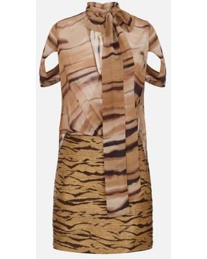 Elisabetta Franchi Bi Material Mini Dress - Natural