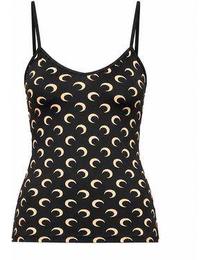 Marine Serre Top de tirantes de punto con estampado de lunas de - Negro