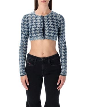 DIESEL Cropped Houndstooth Cardigan - Blue