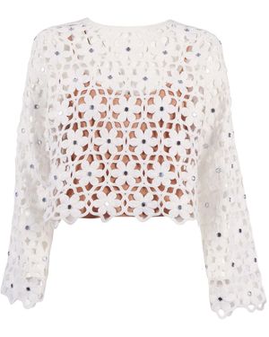 Michael Kors Faux Crochet Ls Top - Weiß
