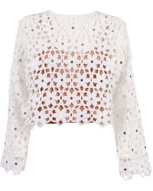 Michael Kors Faux Crochet Ls Top - White