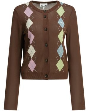 Ganni Cardigan "Argyle". - Braun