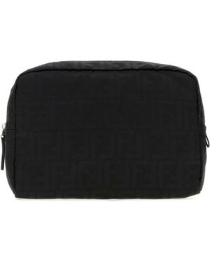 Fendi Embroidered Fabric Medium Beauty Case - Black