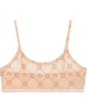 Marine Serre Moonogram Mesh Flock Bralette - Pink