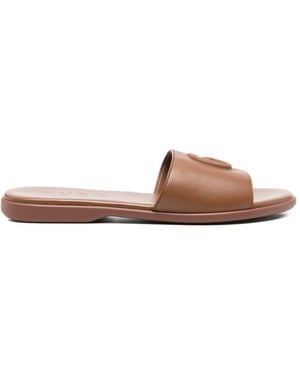 Gucci Double G Leather Falt Sandals - Brown