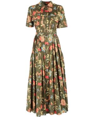 Fay Knee Length Floral Belted Day Dress - Metallic