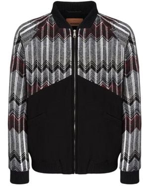 Missoni Wool-Blend Bomber Jacket With Zigzag Insert - Black