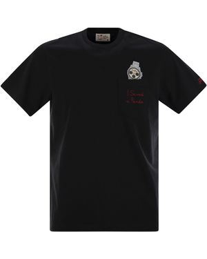 Mc2 Saint Barth Austin T -Shirt mit Stickerei und Brusttasche - Schwarz