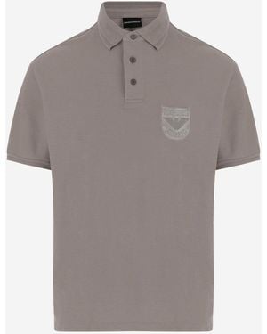 Emporio Armani Cotton Polo Shirt With Logo - Gray