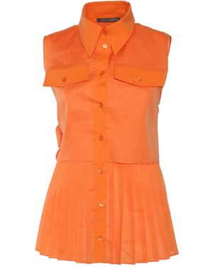 Alberta Ferretti Pleated Cotton Top With Bow Detail - Orange