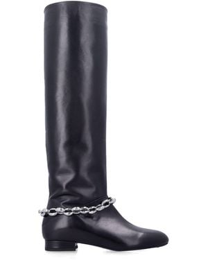 BY FAR Chain-Ankle Tall Leather Boots - Blue