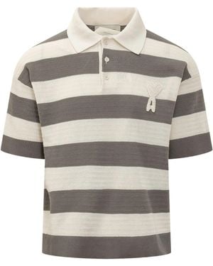 Ami Paris Polo Manches Courtes Avec Patch Ami De Coeur - Gris