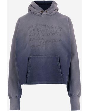 Maison Margiela Light Logo Hooded Cotton Sweatshirt - Blue