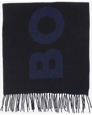 BOSS Wool Scarf With Logo - Blue