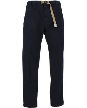 White Sand Gabardine Integrated Belt Straight-Leg Pants - Blue