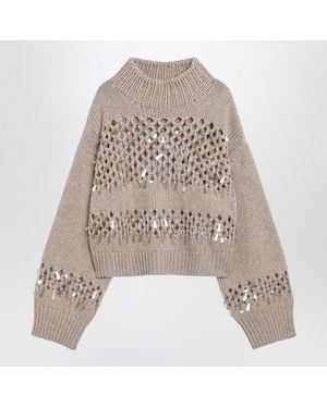 Brunello Cucinelli Openwork Jumper With Sequins - Brown