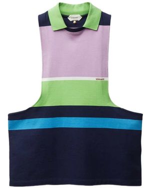 Versace Gestreiftes Tanktop Aus Baumwolljersey - Blau