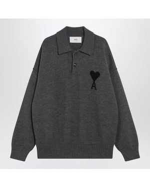 Ami Paris Polo Style Ami De Coeur Jumper - Grey