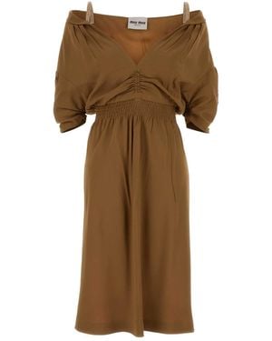 Miu Miu Off-Shoulder Dress - Natural
