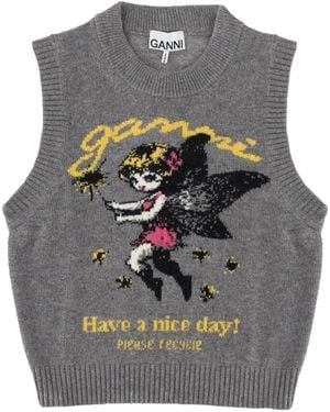 Ganni Trendy Mini Vest For Ss26 - Gray