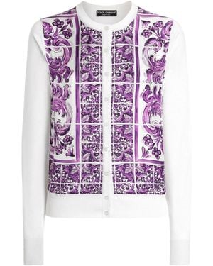 Dolce & Gabbana Maiolica Print Silk Cardigan - Purple