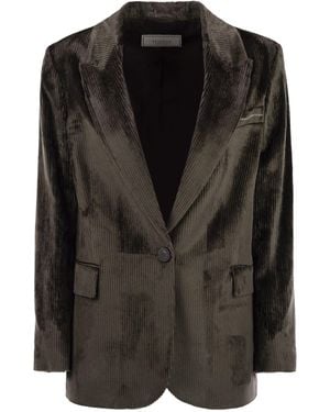 Peserico Velvet Blazer With Thousand Stripes - Black