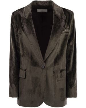 Peserico Velvet Blazer With Thousand Stripes - Black