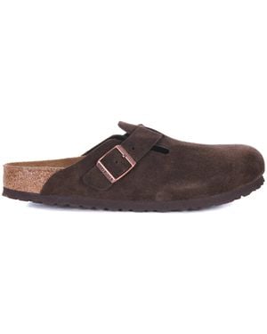 Birkenstock "Boston" Suede Slippers - Brown