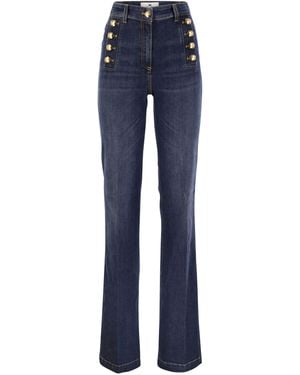 Elisabetta Franchi Stretch Cotton Flared Jeans With Side Button Fastening - Blue