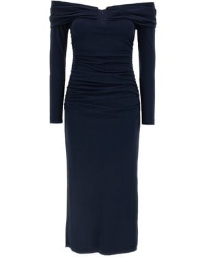 Carolina Herrera Abito 'Off-Shoulder 3/4 Slv Ruched Midi' - Blu