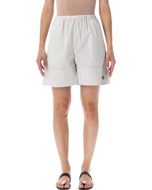 By Malene Birger Striped Cotton Shorts With Elastic Waistband - Gray