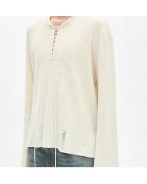 Ann Demeulemeester Fanja Cropped Lace Up Serafino Sweater Wol Kasjmier - Wit