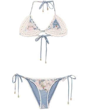 Zimmermann Bikini À Fleurs - Blanc